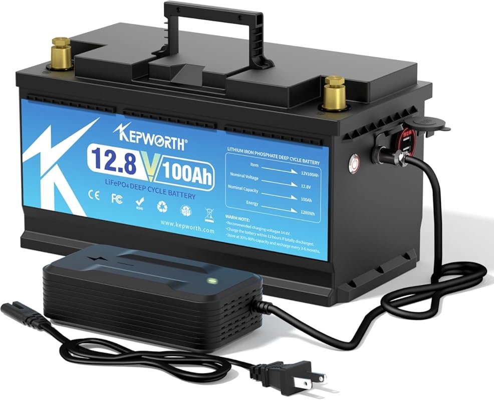 KEPWORTH 12.8V 100Ah LiFePO4 Battery with 100A BMS and 15000 Deep Cycl