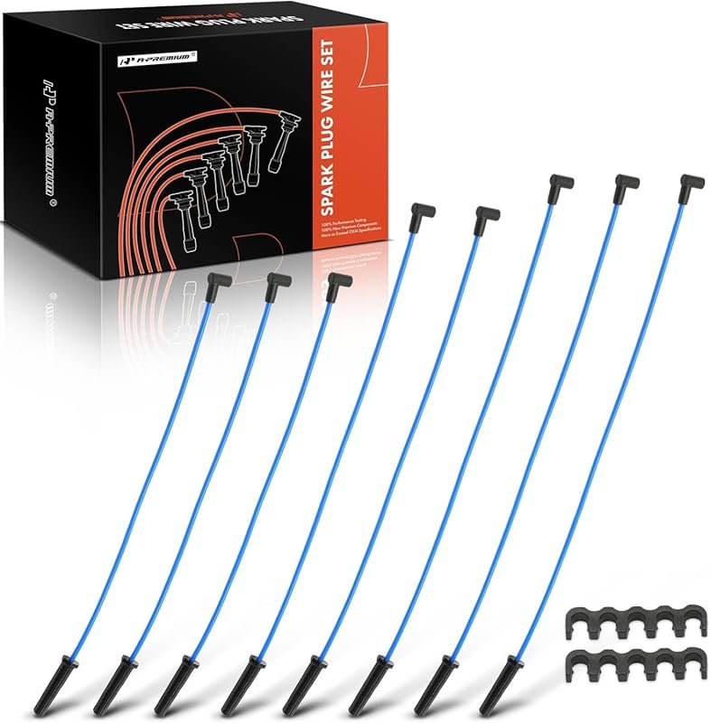 8-Piece Blue 8mm Spark Plug Wires for Ford 460 and Other Big Block V8