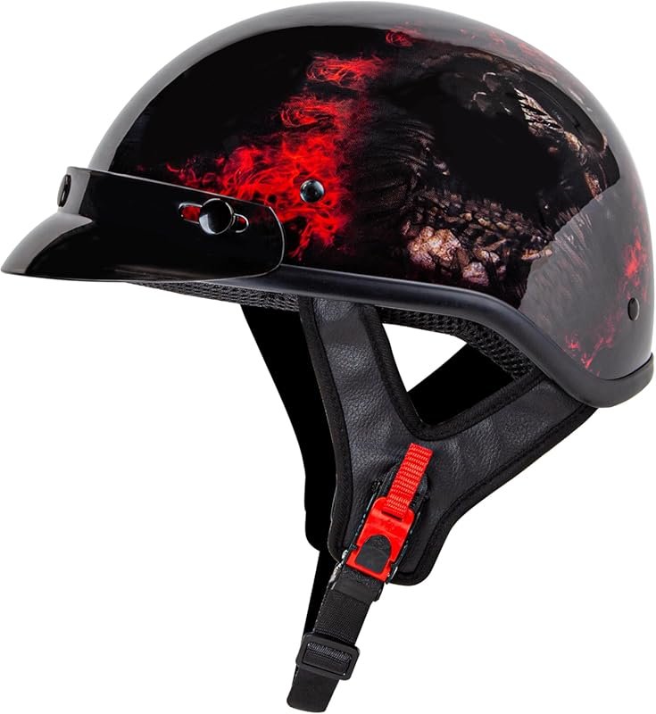 Cartman Half Face Motorcycle Helmet with Red Skull Graphics for Cruise