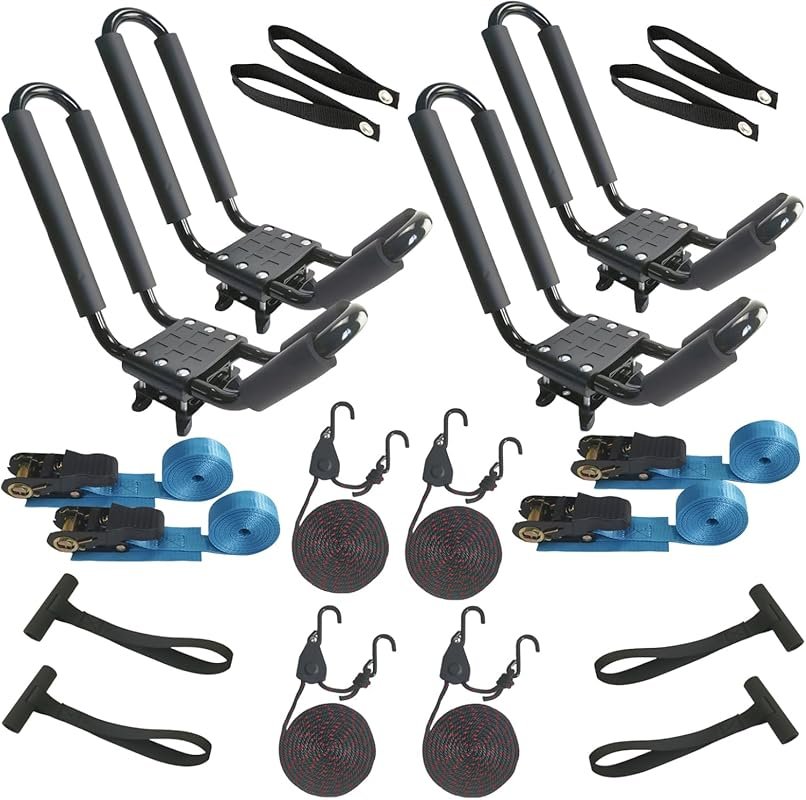 2-Pack J-Style Kayak Roof Rack with 75lb Capacity and Ratchet Straps f