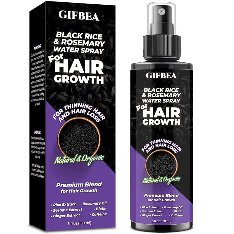 GIFBEA Organic Black Rice Water Hair Growth Serum Spray, 5 Fl Oz, Rose