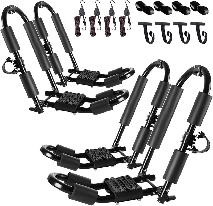 FORWODE Premium Kayak Roof Rack, 2 Pair J-Bar Roof Rack, Folding Adjus