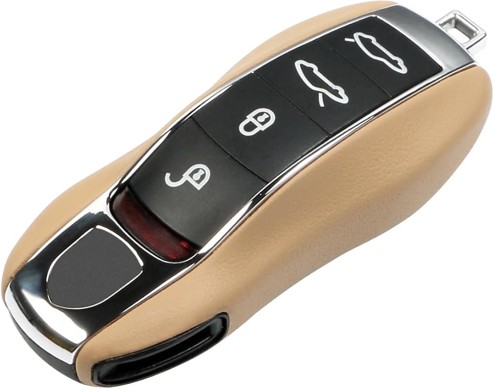 Luxor Beige Leather Key Fob Cover for Porsche Macan, Panamera, 911, an
