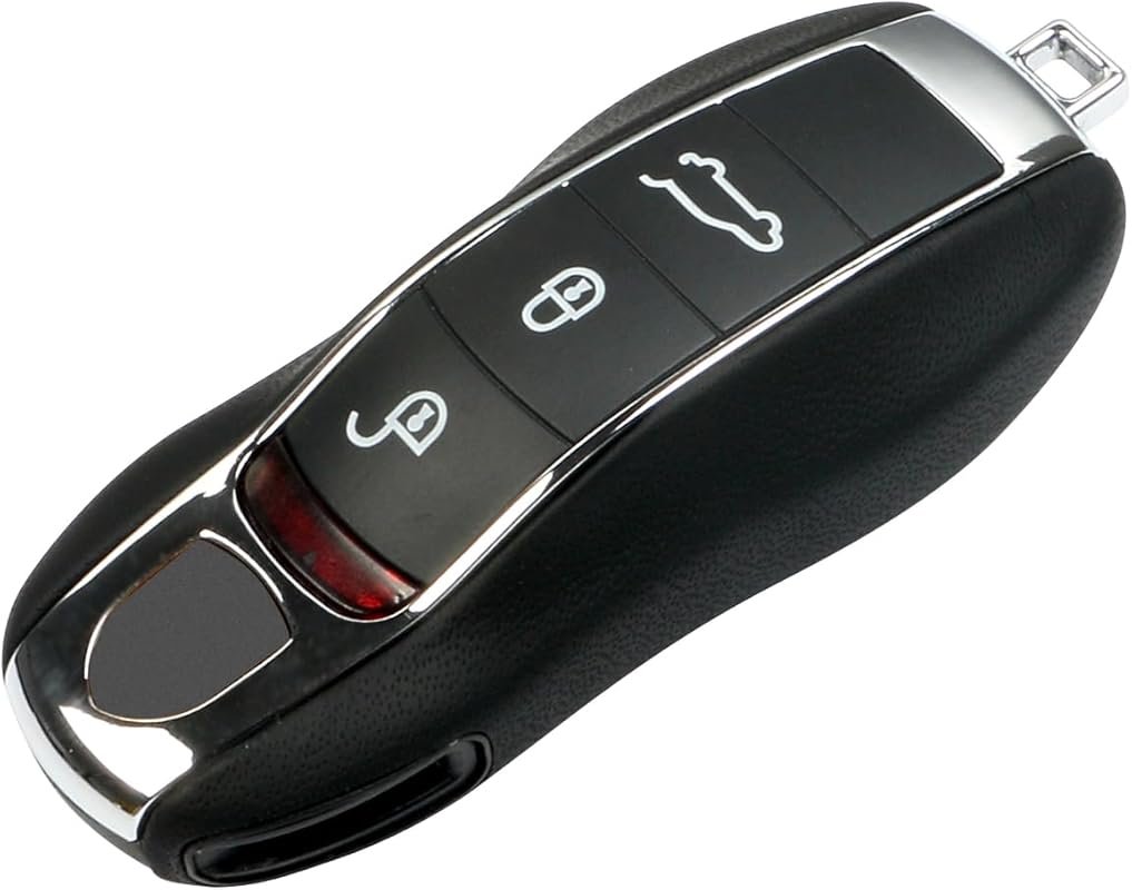 Black Leather Key Fob Cover for Porsche Macan, Panamera, 911, and Caye
