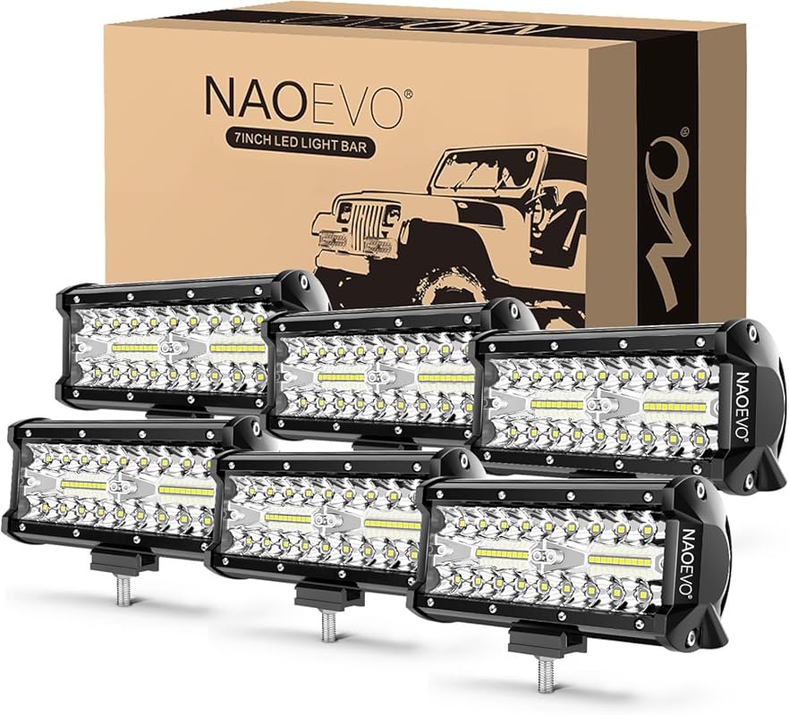 NAOEVO 7 Inch LED Light Bar, 720W 72,000LM Offroad Fog/Driving Lights 