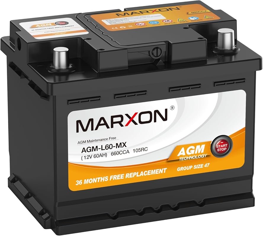 MARXON BCI Group 47 H5 AGM Battery for Start-Stop Cars, 12V 60Ah and 6