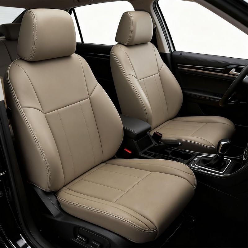Front Oak Tan Leather Driver & Passenger Bottom Seat & Top Lean Back S