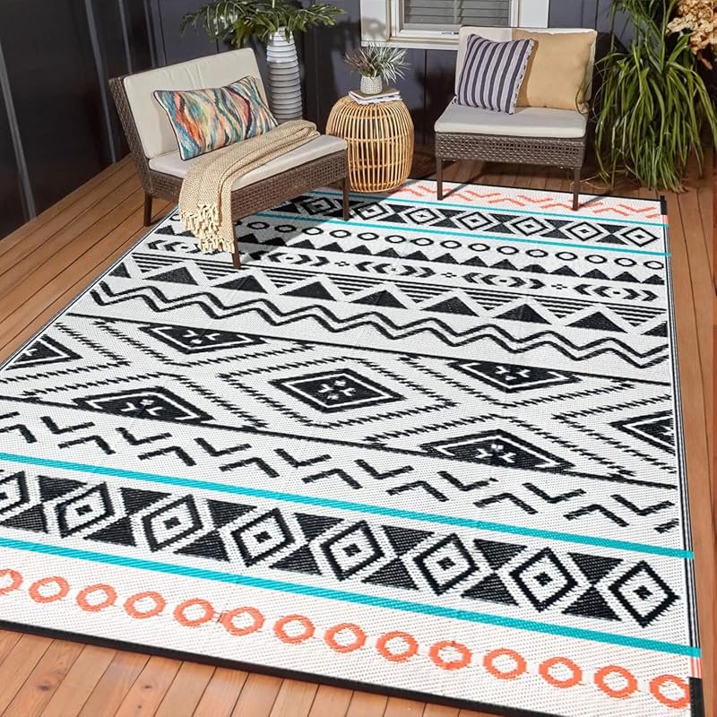 Waterproof 5x8 Plastic Straw Outdoor Rug for Campers, Portable Patio M