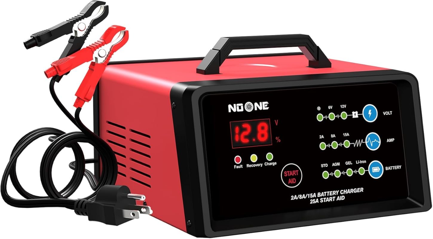 NOONE Smart Car Battery Charger: 2/8/15A, 6V/12V, Engine Start, Winter