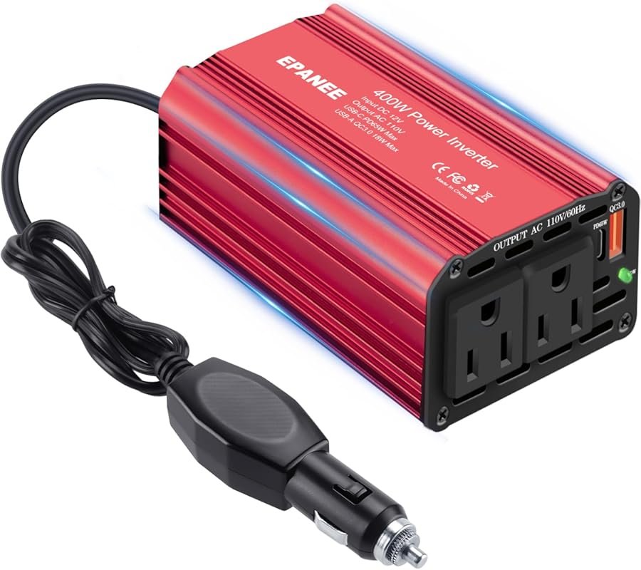 400W Power Inverter 12V DC to 110V AC, Car Charger Plug in Adapter Out