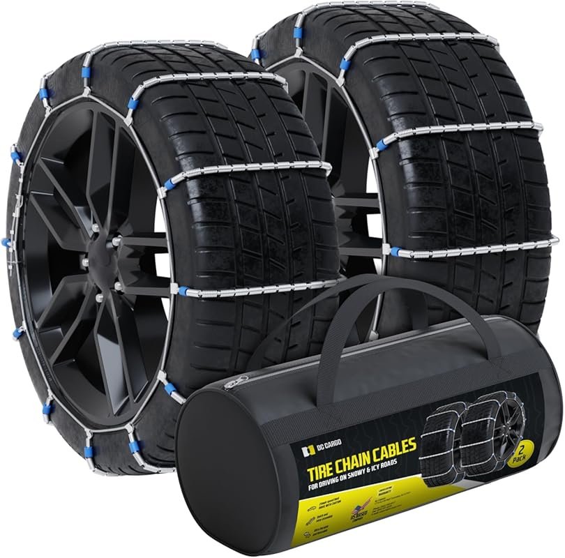 Tire Chain Cables for Snow Ice – Set of 2 Medium Chains for Cars SUVs