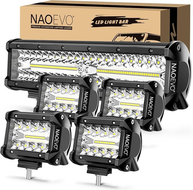 NAOEVO 12-Inch LED Light Bar and Pod Lights for Trucks Off Road