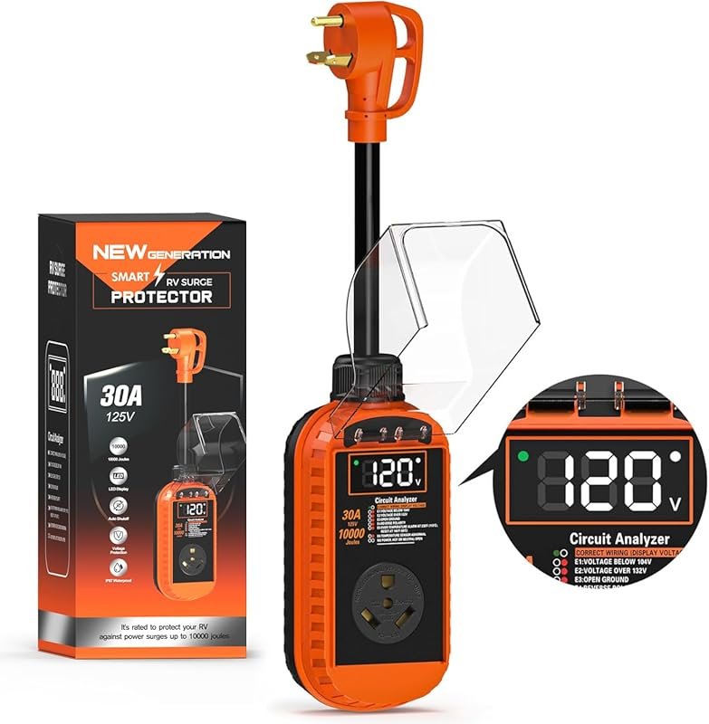 Smart RV Surge Protector 30 Amp with Auto Shutoff LED Display Voltage