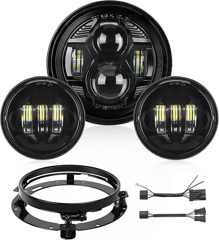 Black 7-inch LED headlight with 4.5-inch fog lights for Harley Davidso