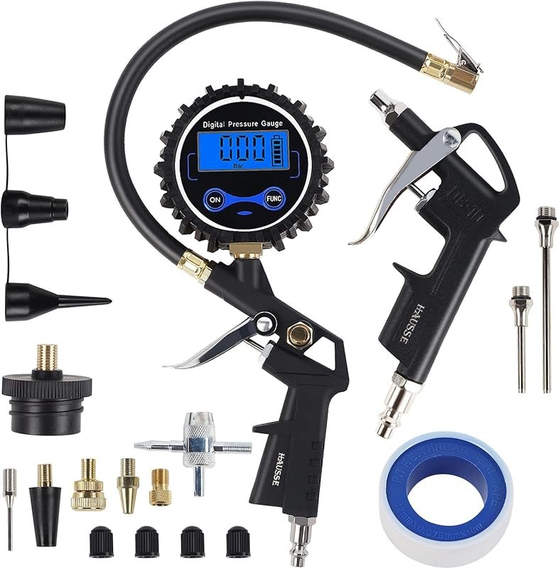 Hausse Compressor Accessory Kit with Digital Tire Gauge and Blow Gun f