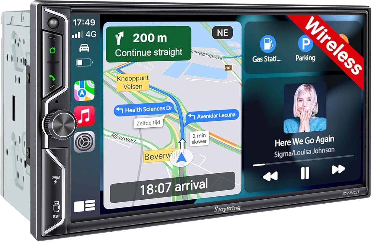 7-Inch Double Din Car Stereo with Wireless Apple CarPlay, Android Auto