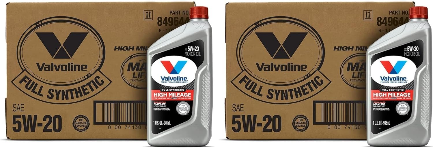 Valvoline Full Synthetic High Mileage 5W-20 Motor Oil, 1 Quart, Case o