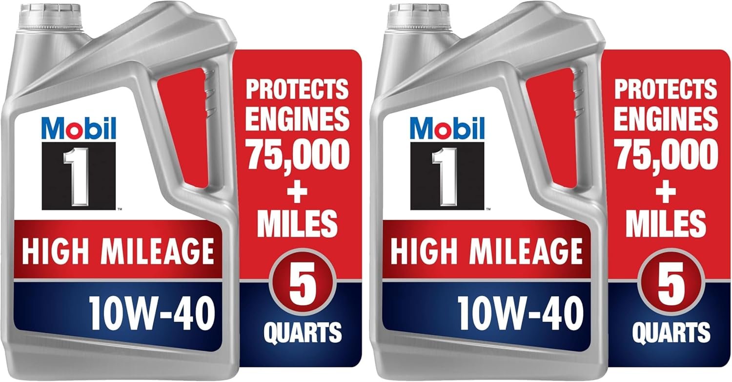 Mobil 1 10W-40 Full Synthetic High Mileage Motor Oil 5 Quart Pack of 2