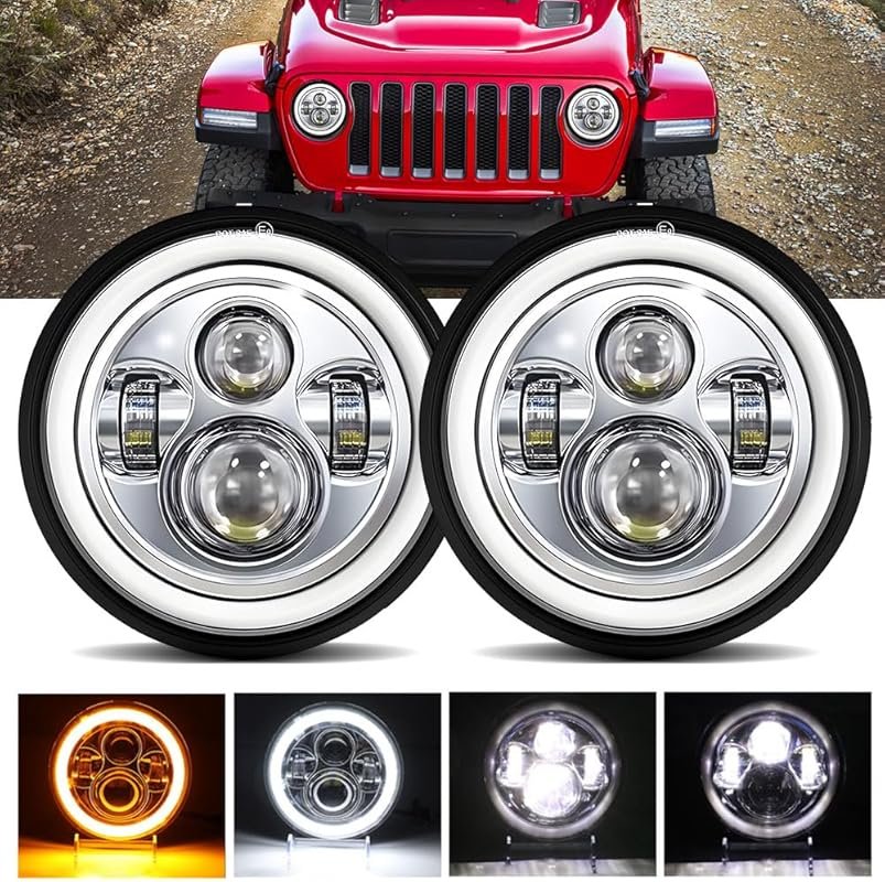 YUGUANG 7 inch LED Headlight Round, LED Halo Headlight Hi/Low Beam DRL