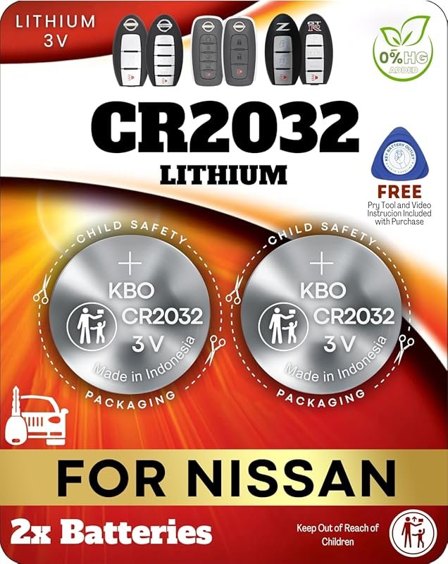 Two-Pack CR2032 Key Fob Batteries for Nissan Altima, Sentra, Rogue, an