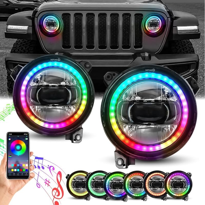 Yeego LED Headlights with Halo DRL and Turn Signal for Jeep Wrangler H