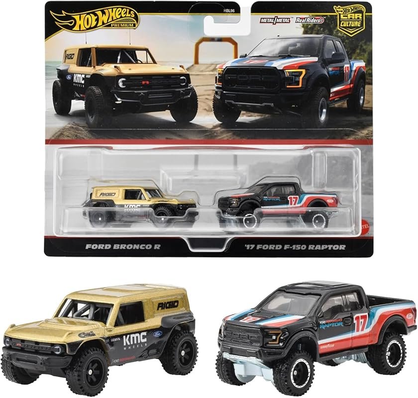Hot Wheels Premium 1/64 Scale Ford Bronco R & F-150 Raptor 2-Pack