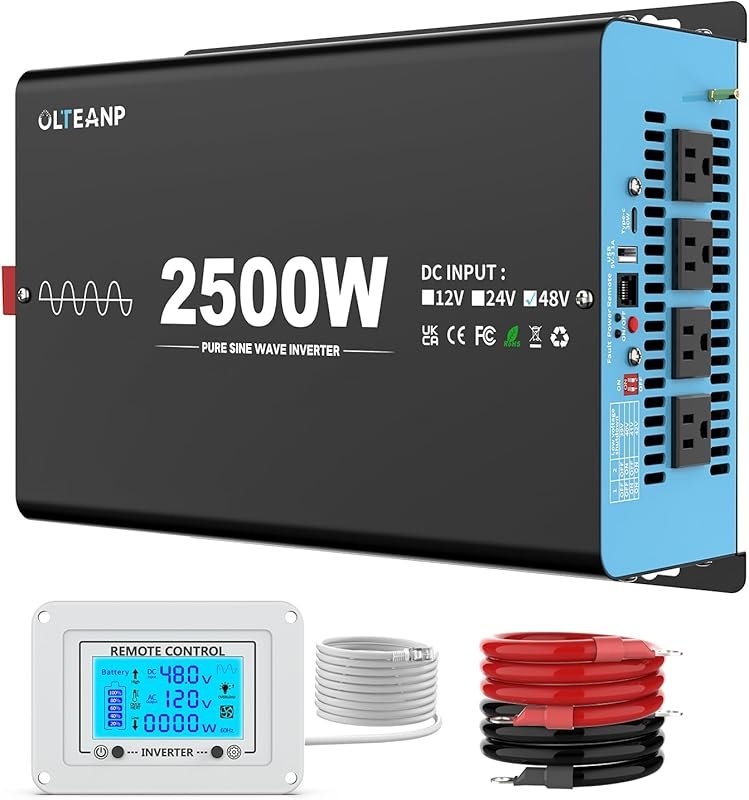 48V 2500W Pure Sine Wave Inverter DC to AC with Remote Control LCD Scr