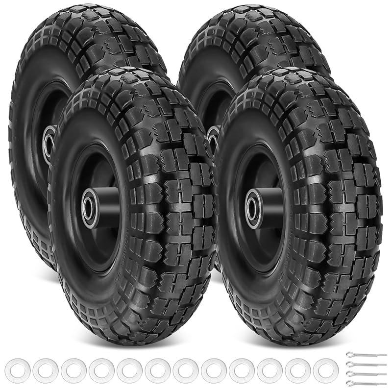 TICONN 10-Inch Solid Tires with Flat-Free Wheels, 5/8-Inch Axle Bore H