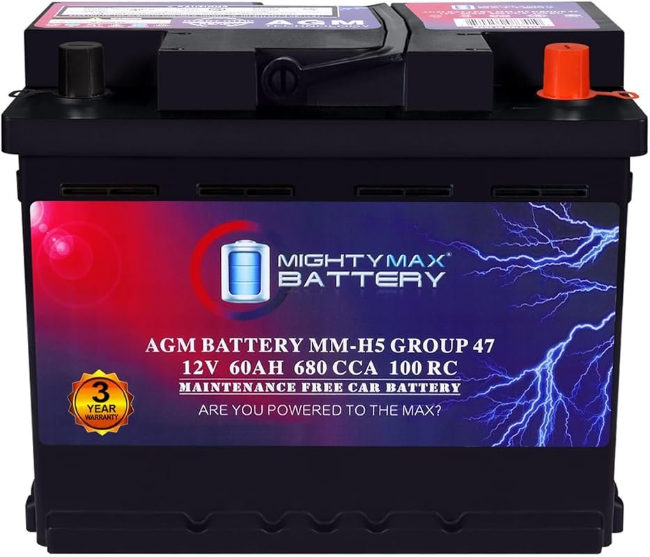 Mighty Max MM-H5 AGM Car Battery Group Size 47 with 680 CCA and 60 AH