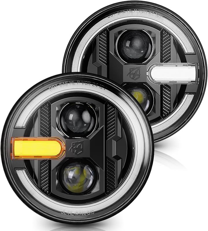 Xprite 7-Inch Anti-Flicker LED Headlights with Halo Amber Turn Signal 