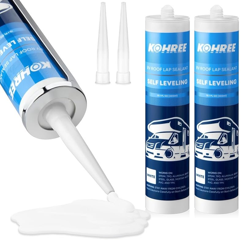 Kohree Self-Leveling RV Roof Lap Sealant, 2-Pack White Caulking for Ro