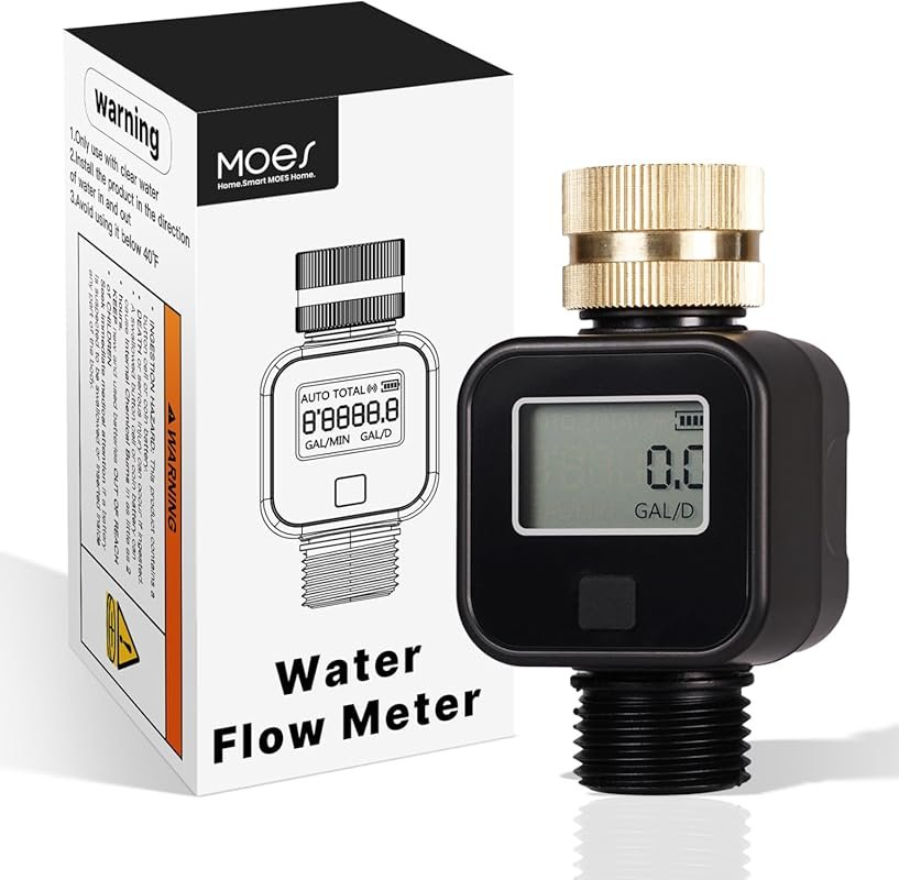 MOES Water Flow Meter: Brass Inlet Metal Thread, Flow Rate Gallons/Lit