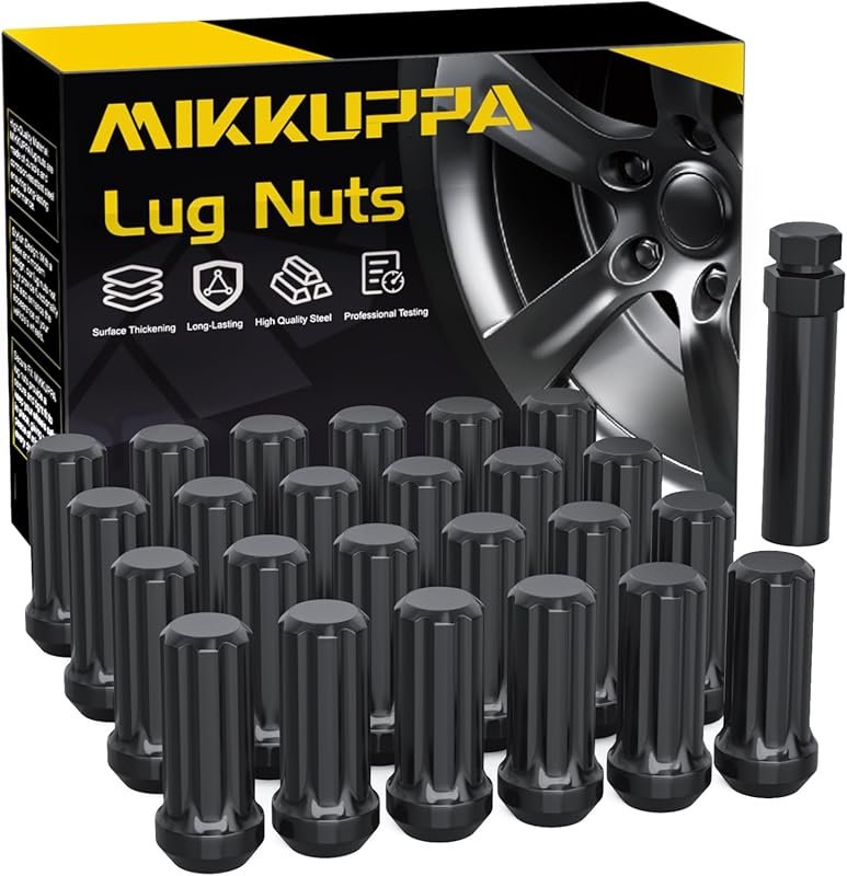MIKKUPPA M14x2.0 Black Closed End 7-Spline Wheel Lug Nuts – 24-Piece R