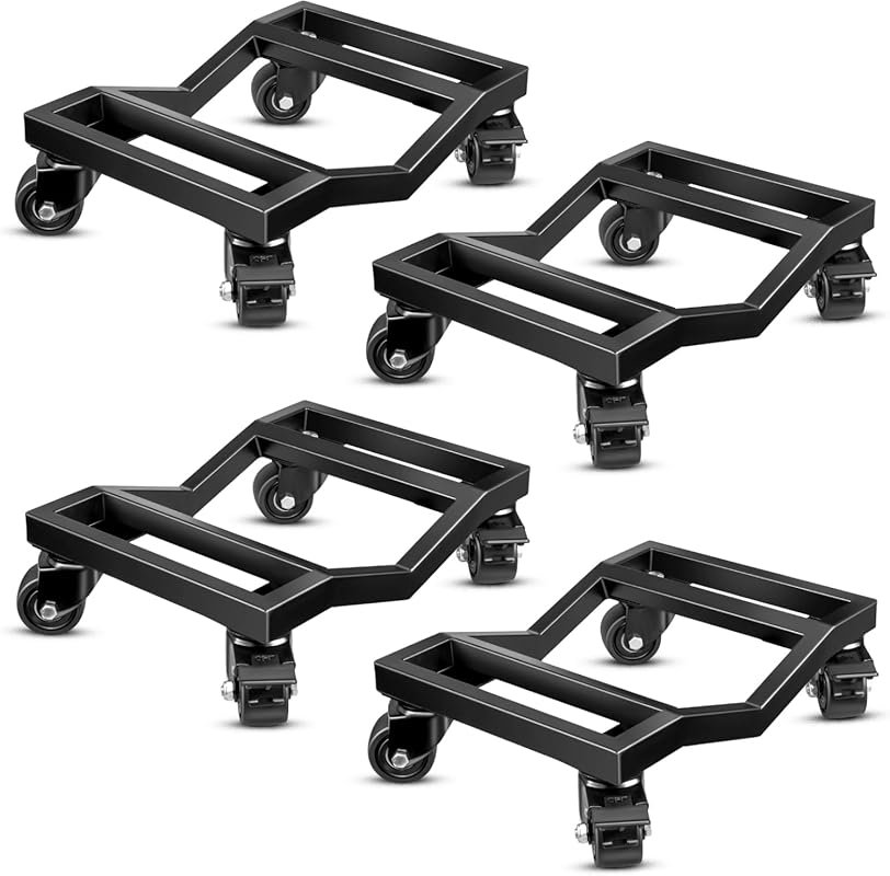 Set of 4 Car Dollies with 6000 lbs Capacity, V-Shaped Design and Brake