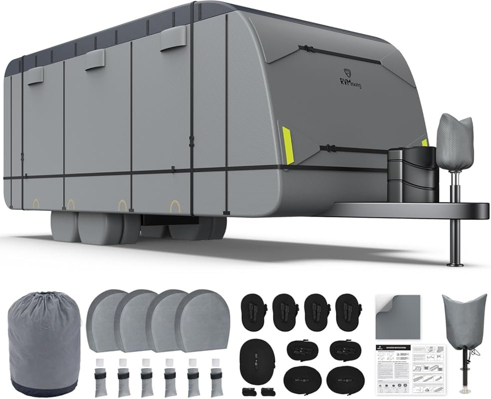 RVMasking 26-28 Foot RV Cover with 600D Oxford Fabric and 4 Tire Cover