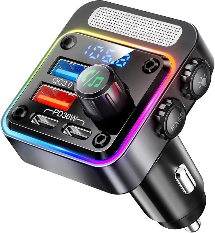 Nulaxy Bluetooth 5.3 Car Adapter with 4-Port Fast Charging and FM Tran