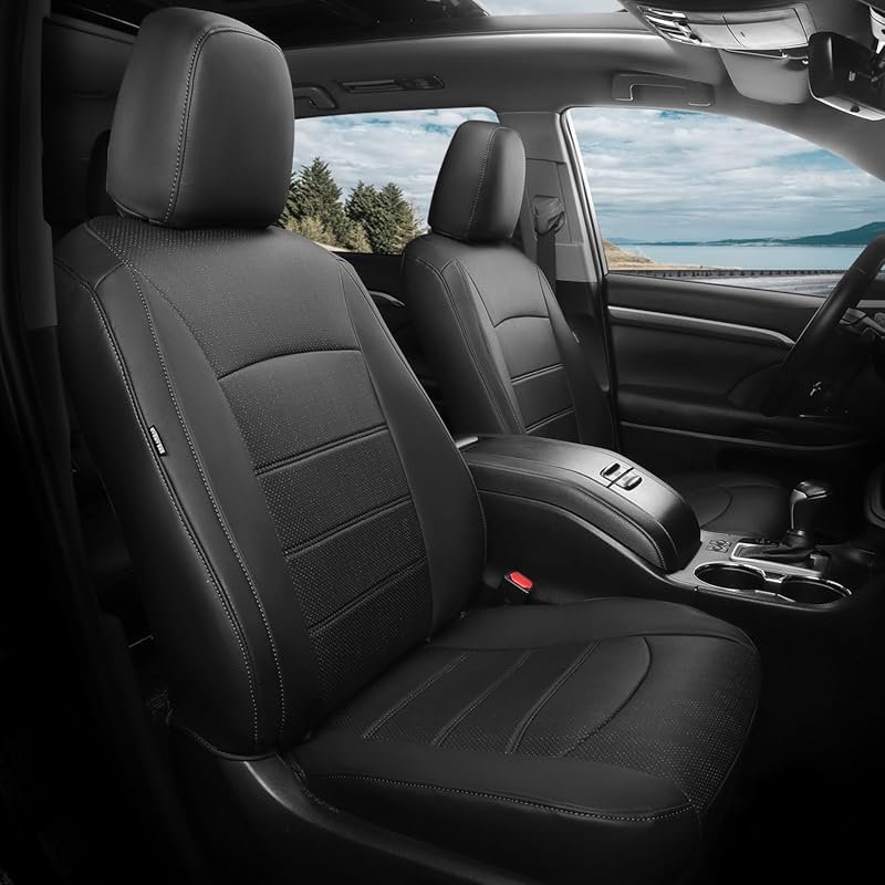 Black Faux Leather Seat Covers for 2014-2019 Toyota Highlander, 7-Seat