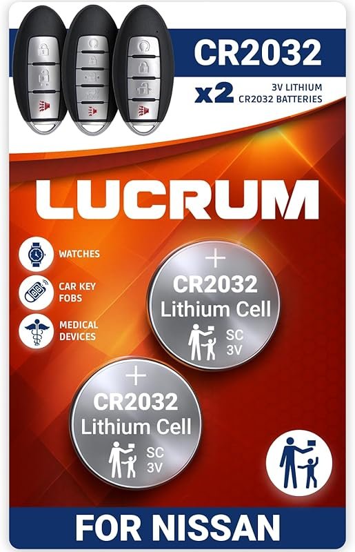 Two-Pack CR2032 Key Fob Battery for Nissan and Infiniti Models Includi