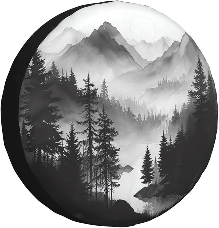 Weatherproof Spare Tire Cover with Mountain Lake Tree Landscape for RV