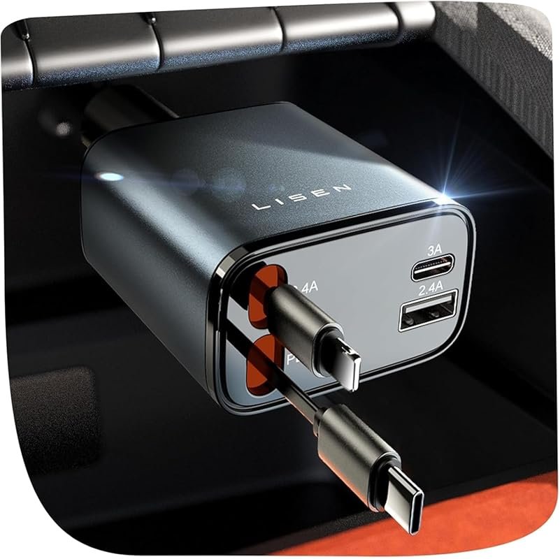 LISEN Retractable Car Charger with 69W USB-C Fast Charging for iPhones