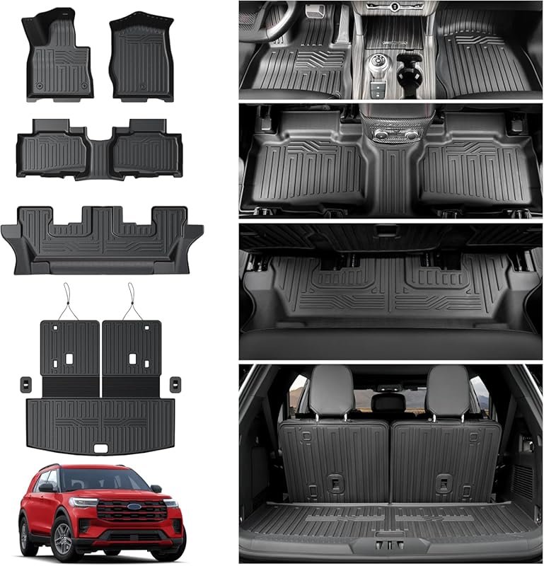 All-Weather Floor Mats & Cargo Mat for 2020-2026 Ford Explorer 7-Seat with Backrest...