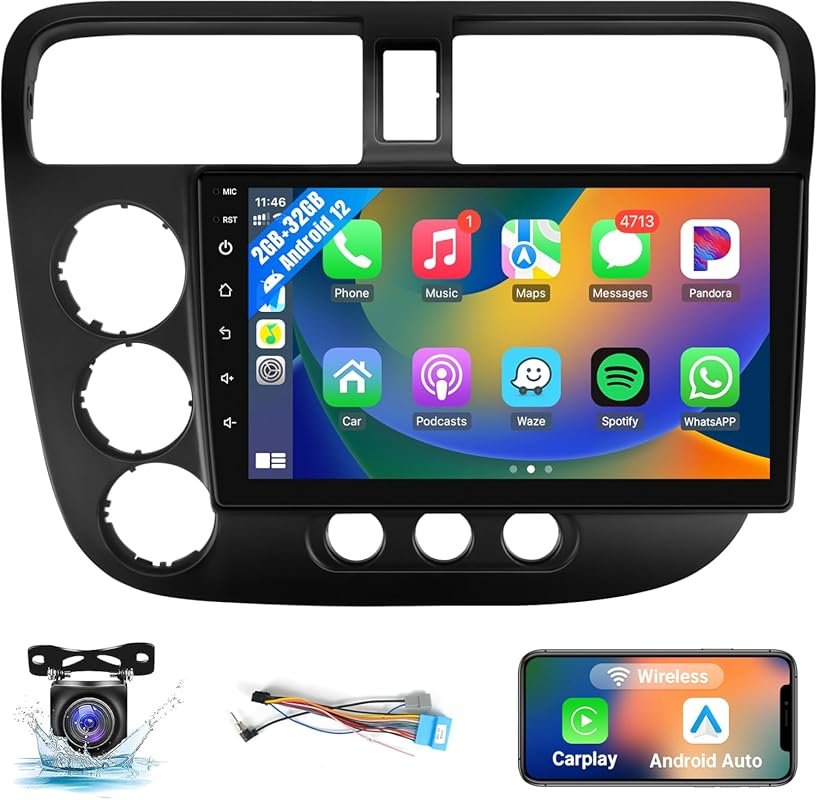 9-inch touchscreen car stereo for 2001–2005 Honda Civic with wireless 