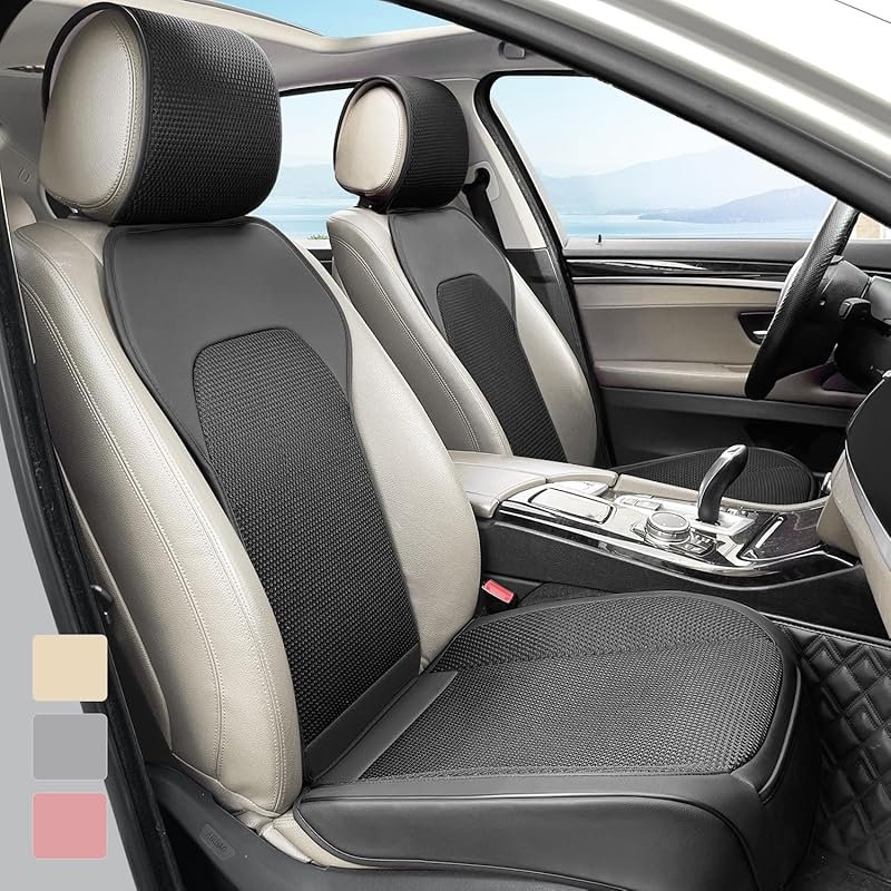 Breathable Front Car Seat Covers with 3D Ice Silk Fabric and Leather, 