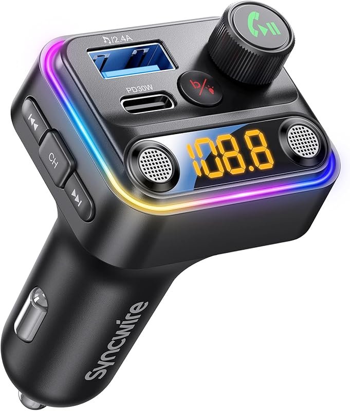 Syncwire Bluetooth 5.4 FM Transmitter Car Adapter with Dual Mic HiFi B