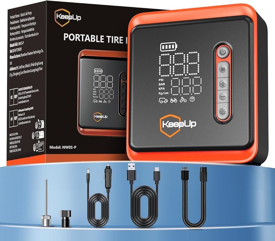 Portable RV Tire Inflator with Digital Pressure Gauge, Auto Shut-Off, 
