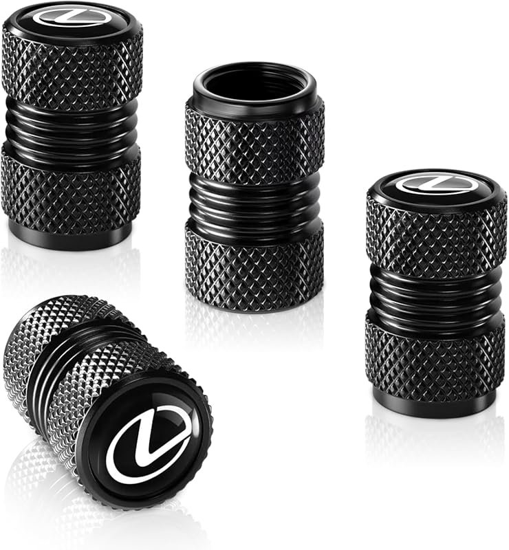 Metal Tire Valve Stem Caps with O-Ring Seals for Lexus Vehicles in Bla