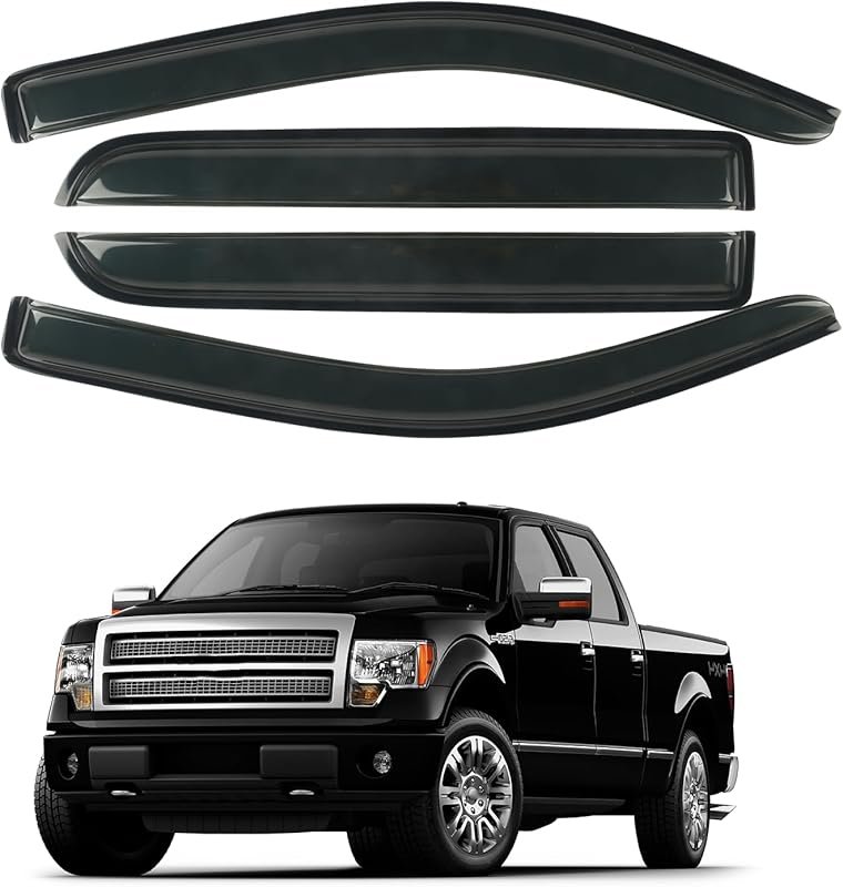Best Smoke Tinted Outside Mount Rain Guards for 2009-2014 Ford F150 Su