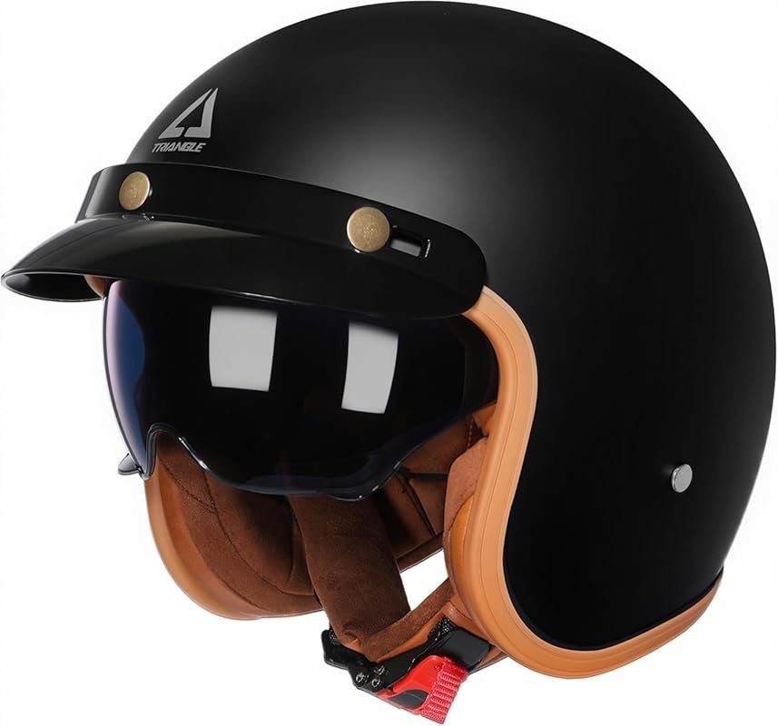 TRIANGLE Retro 3/4 Open Face Motorcycle Helmet for Cruisers with a Vis