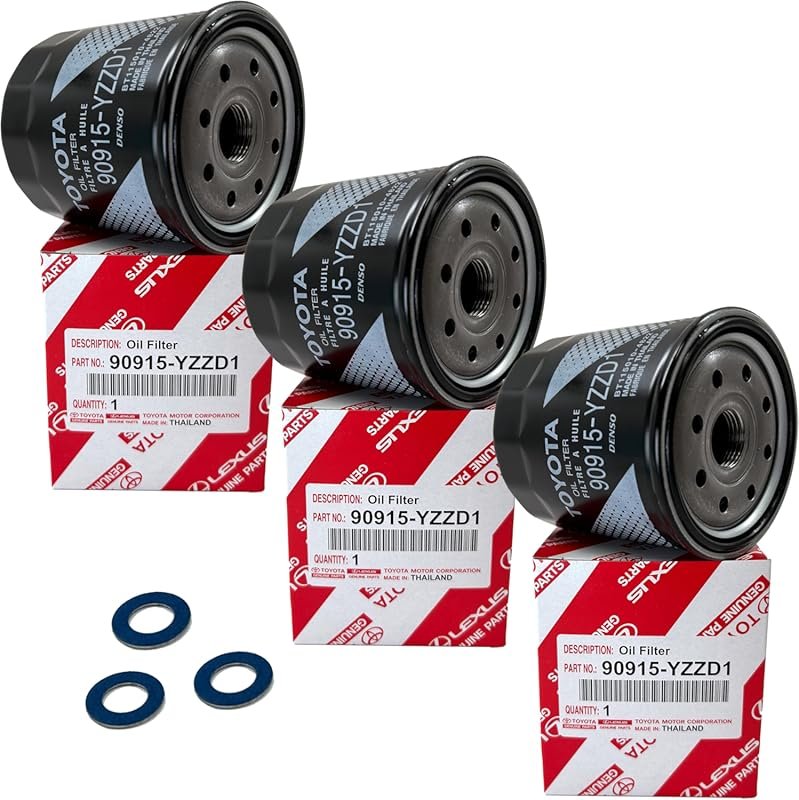 Genuine Toyota 90915-YZZD1 Oil Filter with Drain Plug Gasket – 3-Pack 