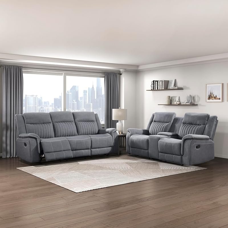 Manual wall hugger recliner set for RV living room in grey fabric